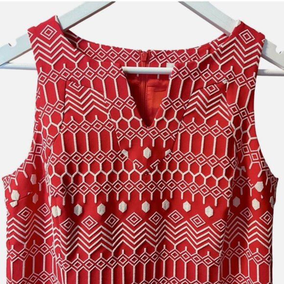 Boden Embroidered Textured Structured Red Sheath Dress Women's size 8L - Picture 2 of 7